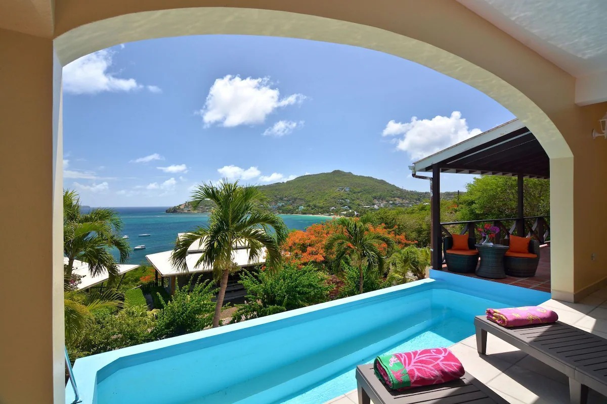 Villa Marisol — Bequia, St. Vincent & The Grenadines Pool arch view of Friendship Bay from Villa Marisol, Bequia