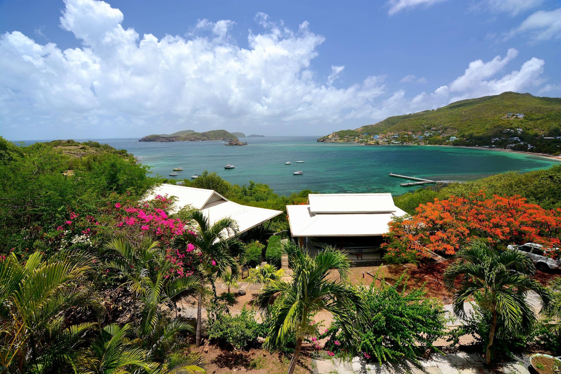 Friendship Bay Panorama Panoramic view of Friendship Bay from Villa Marisol, Bequia